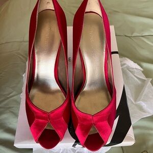 Nine West Women's Red Satin Paws Peep Toe Pumps